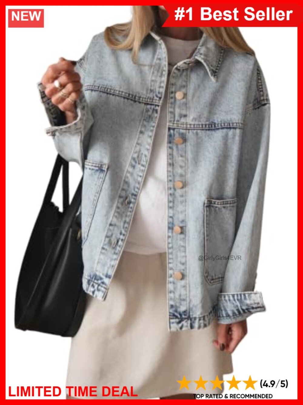 Oversized Denim Jacket Loose Fit Button Front Trucker Jean Coat
